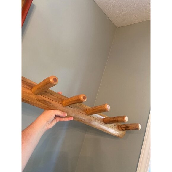 Rustic Nature Wood Log 6 Peg Coat & Hat Rack Wall Mount 31" Handmade Natural Fin - Picture 1 of 7